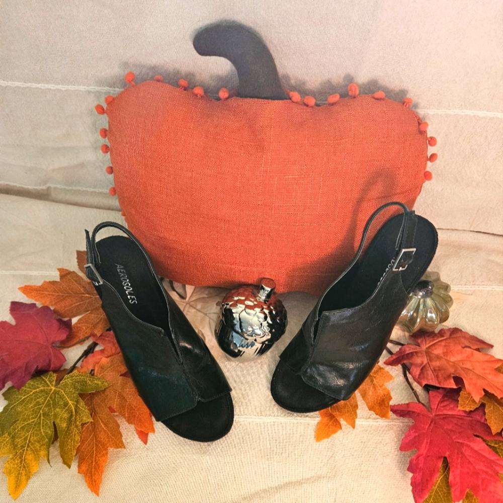 Aerosoles Size 8 Black, Open-toe, sling back, wedge heeled shoes
